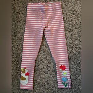Striped Pink Kids Leggings with Floral Embroidery
